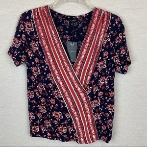 Lucky Brand Modern Woodblock Border Print Top Sz M • NWT • Soft Modal Blend